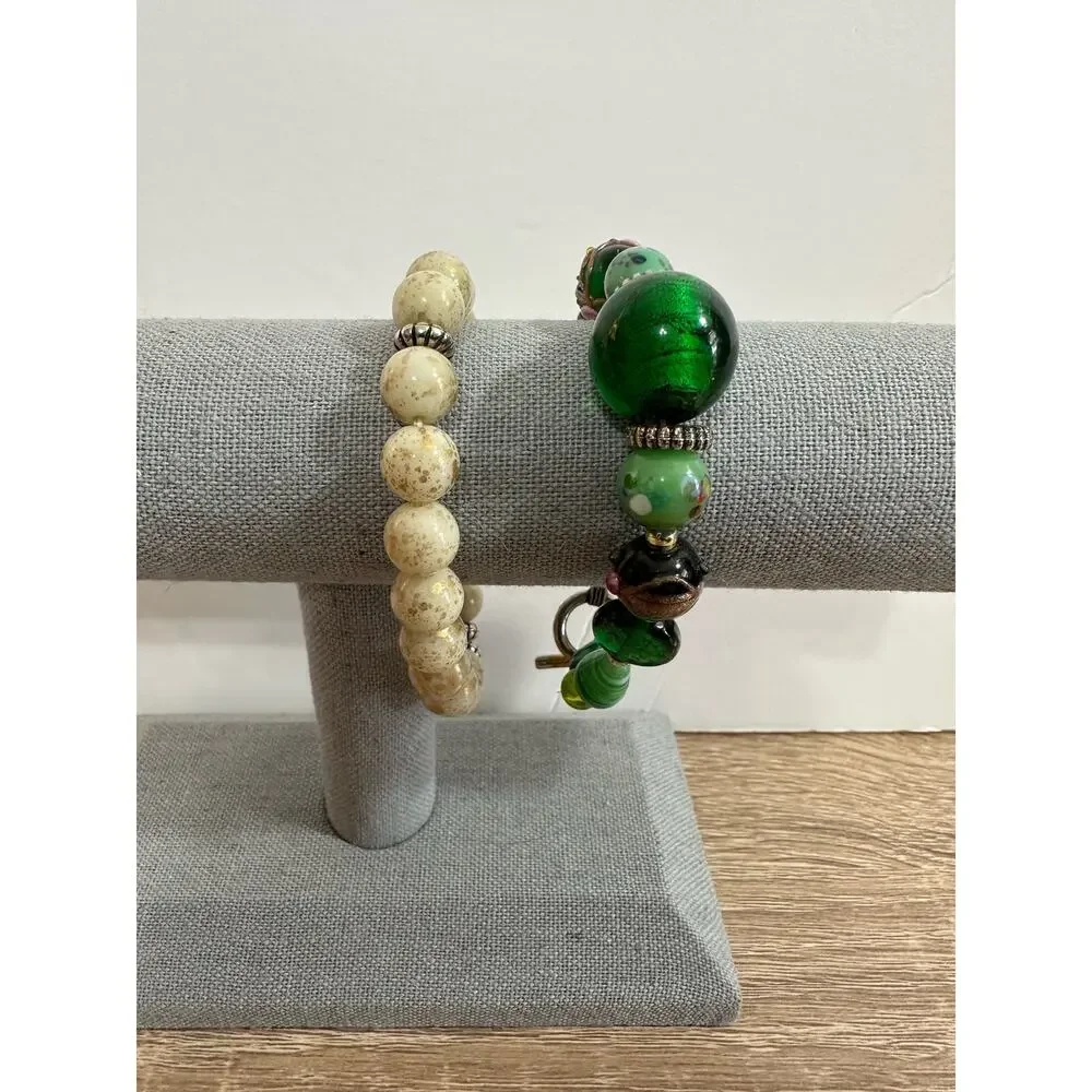 Lot of 2 Beaded Bracelets Womens Multicolor Fashion Jewelry Stretch Toggle